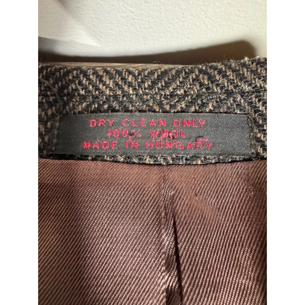 Vintage Boston Trader Blazer Mens 43L Brown Wool Herringbone Sport Coat Jacket